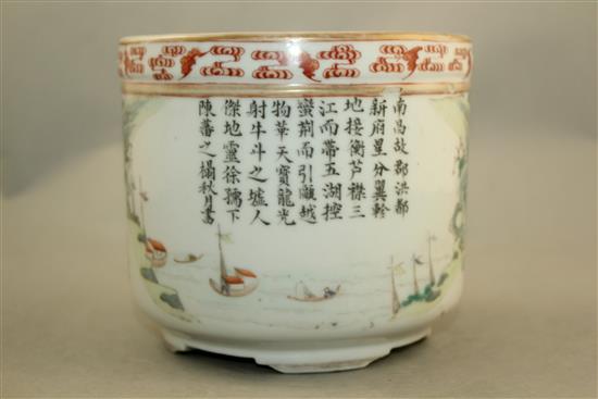 A Chinese famille rose cylindrical brush pot, c.1900, 16cm diam.